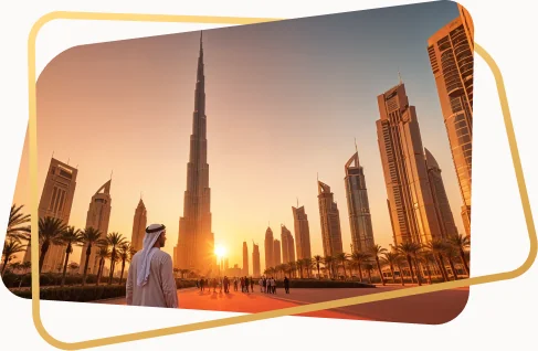 Beaming tourist with a Dubai e-visa exploring the city