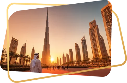 Beaming tourist with a Dubai e-visa exploring the city